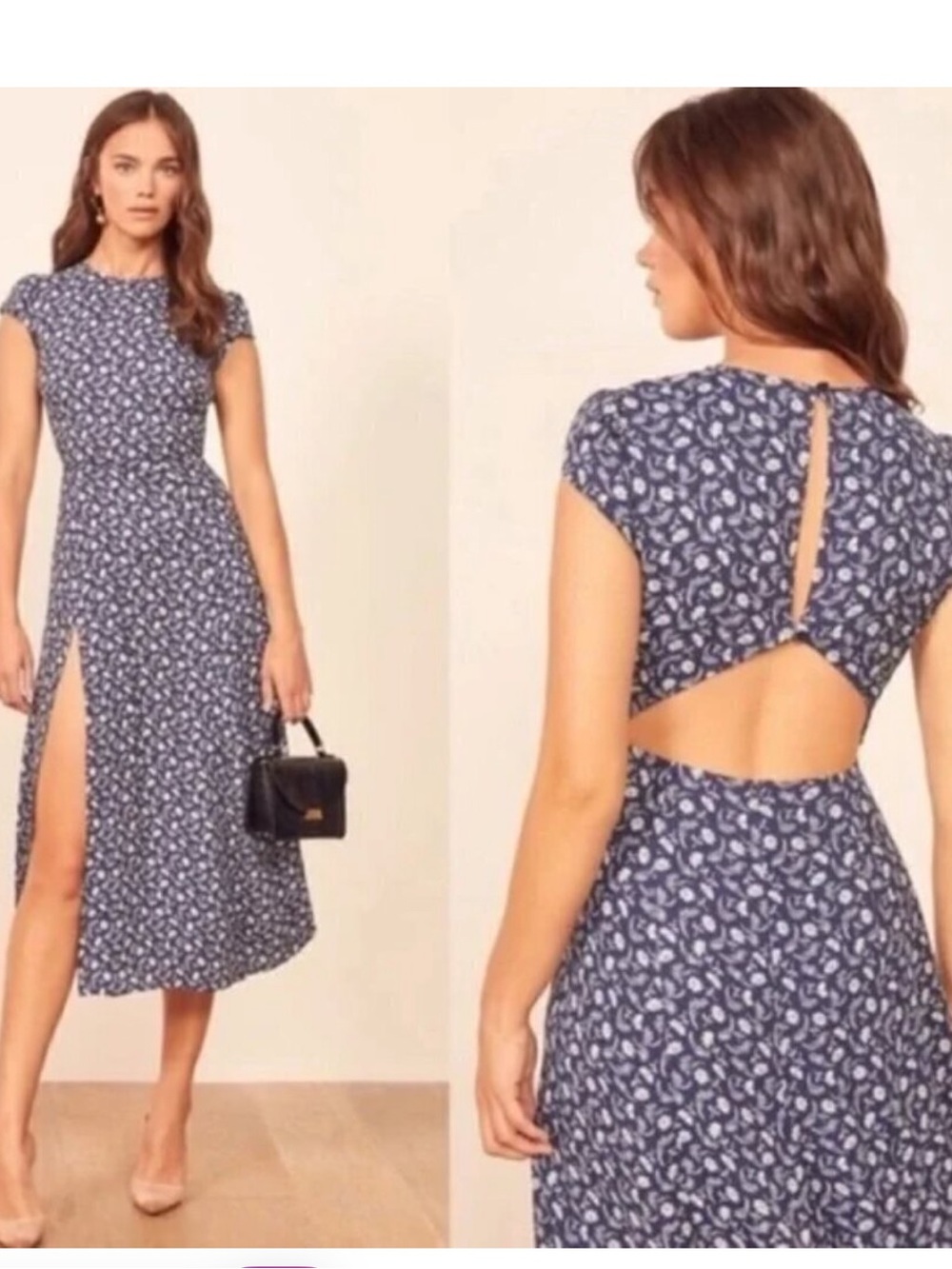 Reformation Gavin Dress - Navy Blue Floral